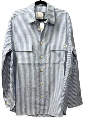 Nanushka Jari White & Blue Striped Relaxed Long Sleeve Shirt Size M 100% Cotton